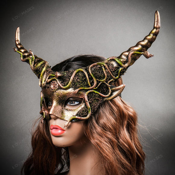 Krampus Horn Woodland Medusa Snake Animal Devil Masquerade Mask - Gold - Picture 10 of 10